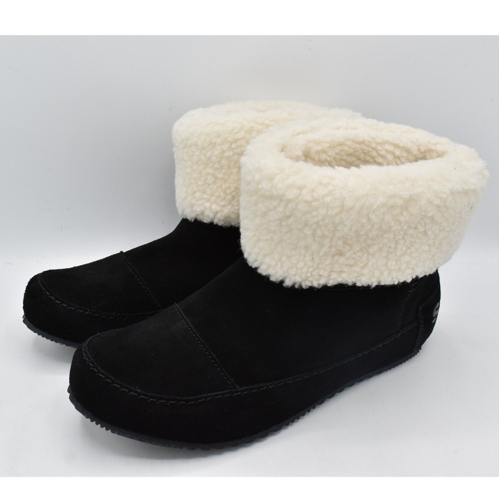 Sorel Women Size 7 Go Stumptown Faux Fur Lined Black Suede Booties Boots Shoes